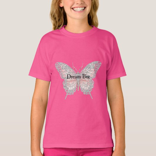 Pink Silver Butterfly Personalized Tシャツ (正面)