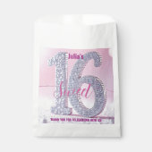 Pink Silver Faux Glitter Diamond Sweet 16 フェイバーバッグ (正面)