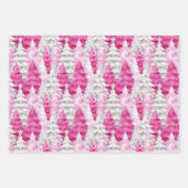 Pink Silver Glam Snowflakes Christmas Trees ラッピングペーパーシート (正面2)
