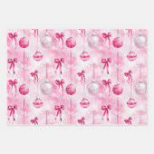 Pink Silver Glam Snowflakes Christmas Trees   ラッピングペーパーシート (正面3)