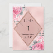 Pink silver glitter peony floral Table Numbers 招待状 (正面)