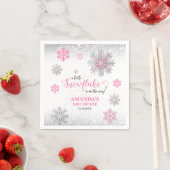 Pink Silver Glittery Snow Flake Winter Baby Shower スタンダードカクテルナプキン (インサイチュ)