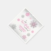 Pink Silver Glittery Snow Flake Winter Baby Shower スタンダードカクテルナプキン (角)