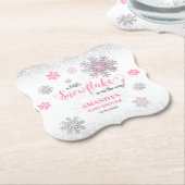 Pink Silver Glittery Snowflake Winter Baby Shower  ペーパーコースター (アングル)