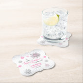 Pink Silver Glittery Snowflake Winter Baby Shower  ペーパーコースター (インサイチュ)
