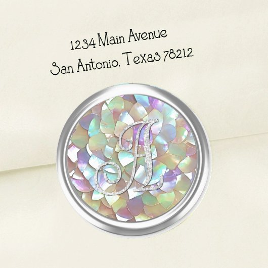 Pink Silver Monogram Mother o Pearl Envelope Seal  ラウンドシール