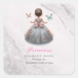 Pink silver princess gown Fairytale birthday party スクエアシール