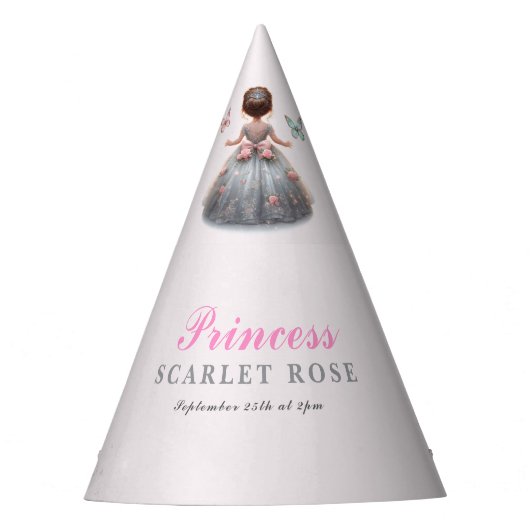 Pink silver princess gown Fairytale birthday party パーティーハット (正面)