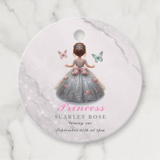 Pink silver princess gown Fairytale birthday party フェイバータグ (正面)