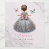 Pink silver princess gown Fairytale birthday party ワインラベル (シングルラベル)