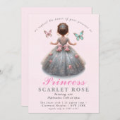 Pink silver princess gown Fairytale birthday party 招待状 (正面/裏面)