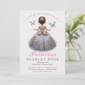 Pink silver princess gown Fairytale birthday party 招待状 (スタンド正面)