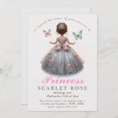 Pink silver princess gown Fairytale birthday party 招待状 (正面/裏面)