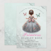 Pink silver princess gown Fairytale birthday party 招待状 (正面/裏面)