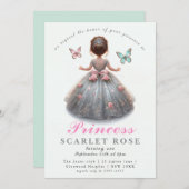 Pink silver princess gown Fairytale birthday party 招待状 (正面/裏面)