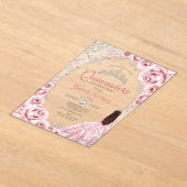 Pink Silver Quinceanera Floral アクリル招待状 (レイダウン)
