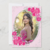 Pink Silver Quinceañera Flower 15th Birthday Photo 招待状 (裏面)