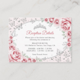 Pink Silver Quinceanera Reception Details エンクロージャーカード