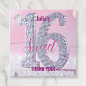 Pink Silver Rhinestone Glam Sweet 16 Birthday フェイバータグ (正面)