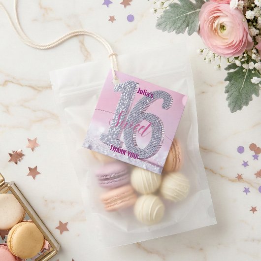 Pink Silver Rhinestone Glam Sweet 16 Birthday フェイバータグ