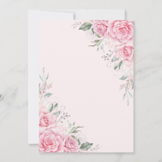 Pink Silver Roses Butterfly Quinceañera Birthday 招待状 (裏面)