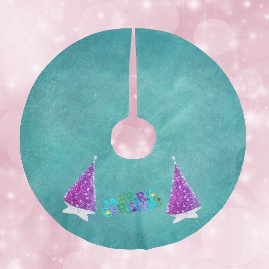 Pink Silver Shiny Trees Merry Christmas Colourful ブラッシュドポリエステルツリースカート