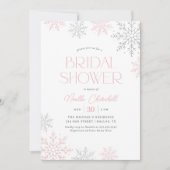 Pink Silver Snowflake Winter Bridal Shower 招待状 (正面)