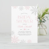 Pink Silver Snowflake Winter Bridal Shower 招待状 (スタンド正面)