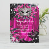Pink Silver Sparkle Magical Night Masquerade Party 招待状 (スタンド正面)