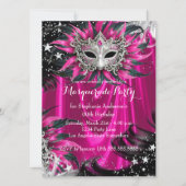 Pink Silver Sparkle Magical Night Masquerade Party 招待状 (正面)