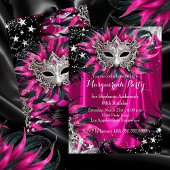 Pink Silver Sparkle Magical Night Masquerade Party 招待状