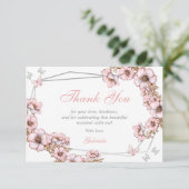 Pink Silver Tiara Butterfly Quinceañera サンキューカード (スタンド正面)