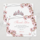 Pink Silver Tiara Butterfly Quinceañera サンキューカード (正面/裏面)