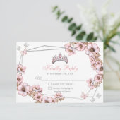 Pink Silver Tiara Butterfly Quinceañera 出欠カード (スタンド正面)