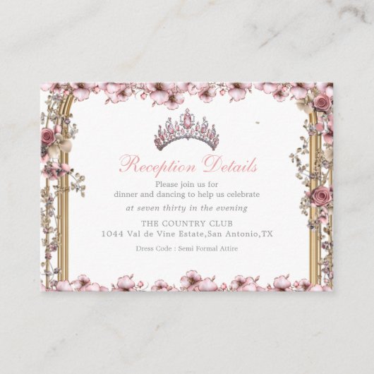 Pink Silver Tiara Floral Quinceañer Enclosure Card エンクロージャーカード (正面)