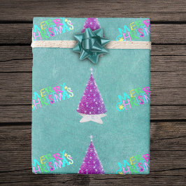 Pink Silver Trees Colourful Merry Christmas Teal ラッピングペーパー