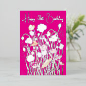 Pink & Silver Wild Poppy Watercolor aged Birthday 箔シーズンカード (立ち正面)