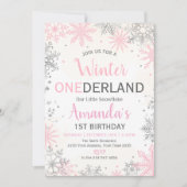Pink Silver Winter ONEderland Birthday Invitation 招待状 (正面)