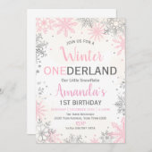Pink Silver Winter ONEderland Birthday Invitation 招待状 (正面/裏面)