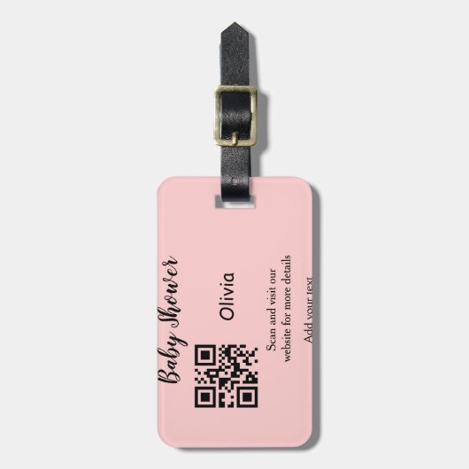 Pink simple baby shower q r code add name text thr ラゲッジタグ (正面縦)