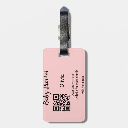 Pink simple baby shower q r code add name text thr ラゲッジタグ (裏面縦)