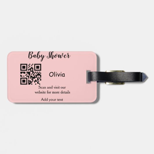 Pink simple baby shower q r code add name text thr ラゲッジタグ (裏面横)
