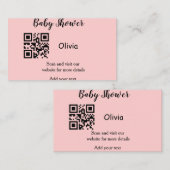Pink simple baby shower q r code add name text thr 名刺 (正面/裏面)