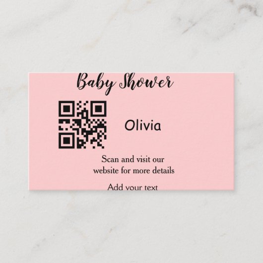 Pink simple baby shower q r code add name text thr 名刺 (正面)