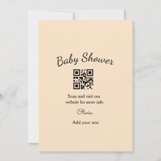 Pink simple baby shower q r code add name text thr 招待状 (正面)