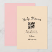 Pink simple baby shower q r code add name text thr 招待状 (正面/裏面)