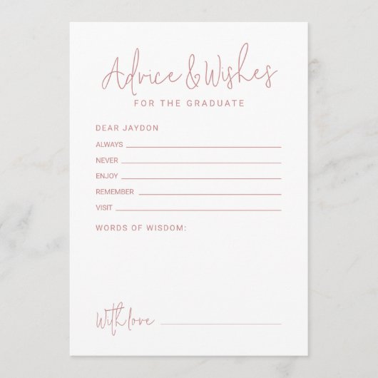 Pink Simple Modern Script Graduate advice & wishes アドバイスカード (正面)