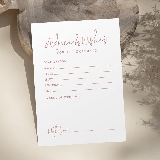 Pink Simple Modern Script Graduate advice & wishes アドバイスカード