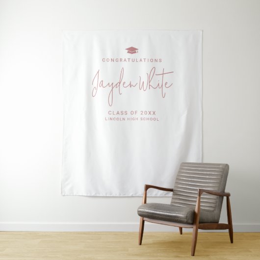 Pink Simple Modern Script Name Graduation Party タペストリー (インサイチュ)