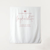 Pink Simple Modern Script Name Graduation Party タペストリー (正面)